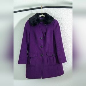 Talbots Violet Pea Coat with Faux Fur Collar